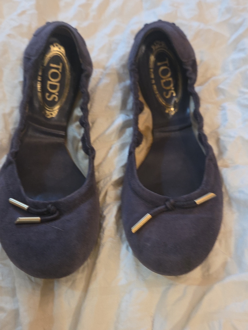Tod's Navy Blue Suede Ballet Flats